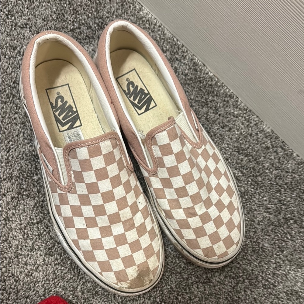 Vans Pink and White Checkerboard Slip-On Sneakers